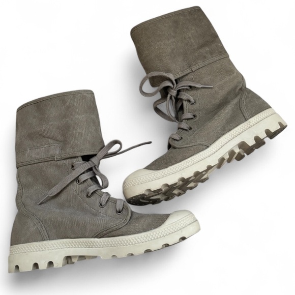 Palladium Pampa Pelaton Combat Boots Size 9 Women’s Beige Khaki Calf Buckles - Picture 2 of 12